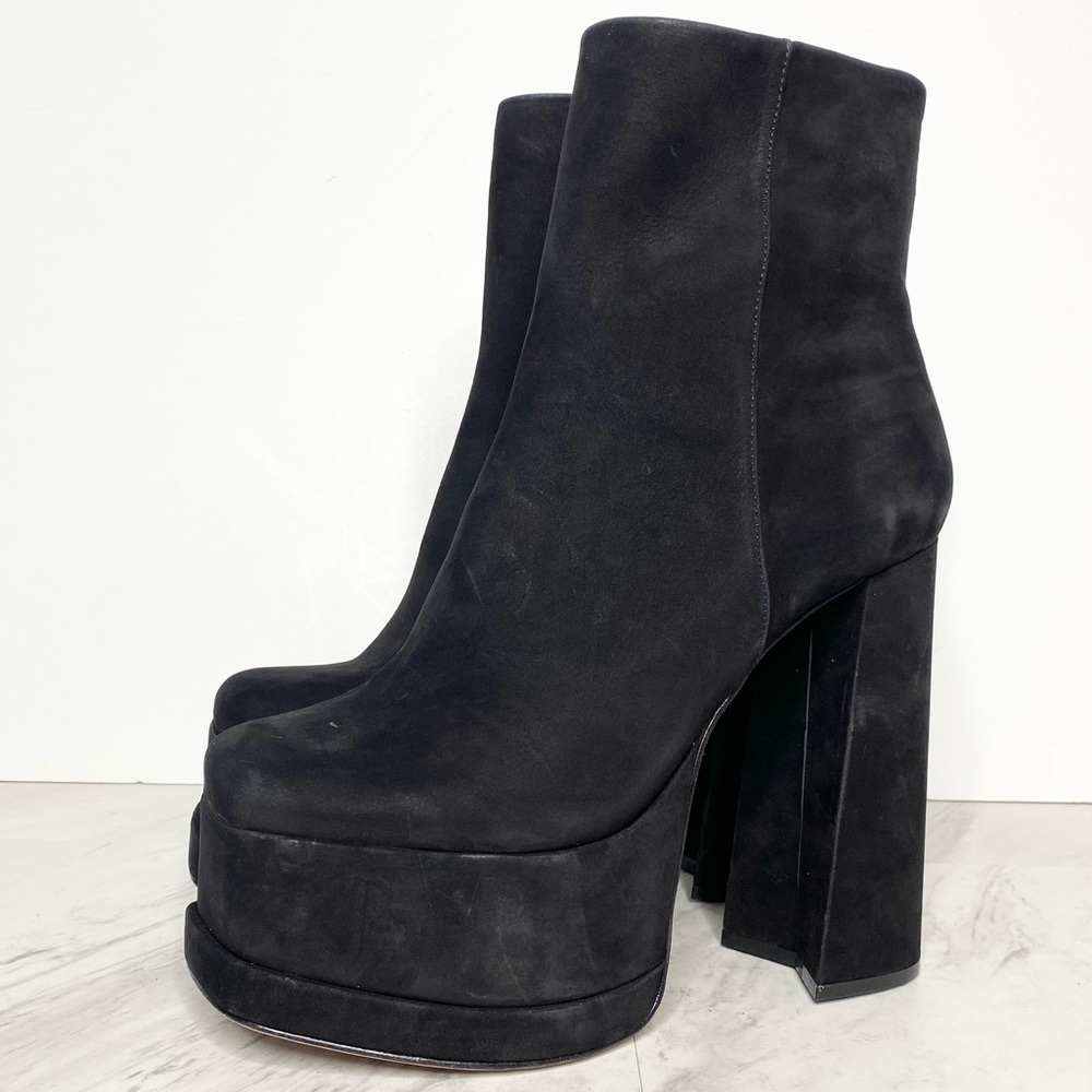 Schutz Selene Black Nubuck Platform Heeled Bootie 8 1/2